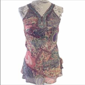 Axara Brown Embellished Sheer Top M